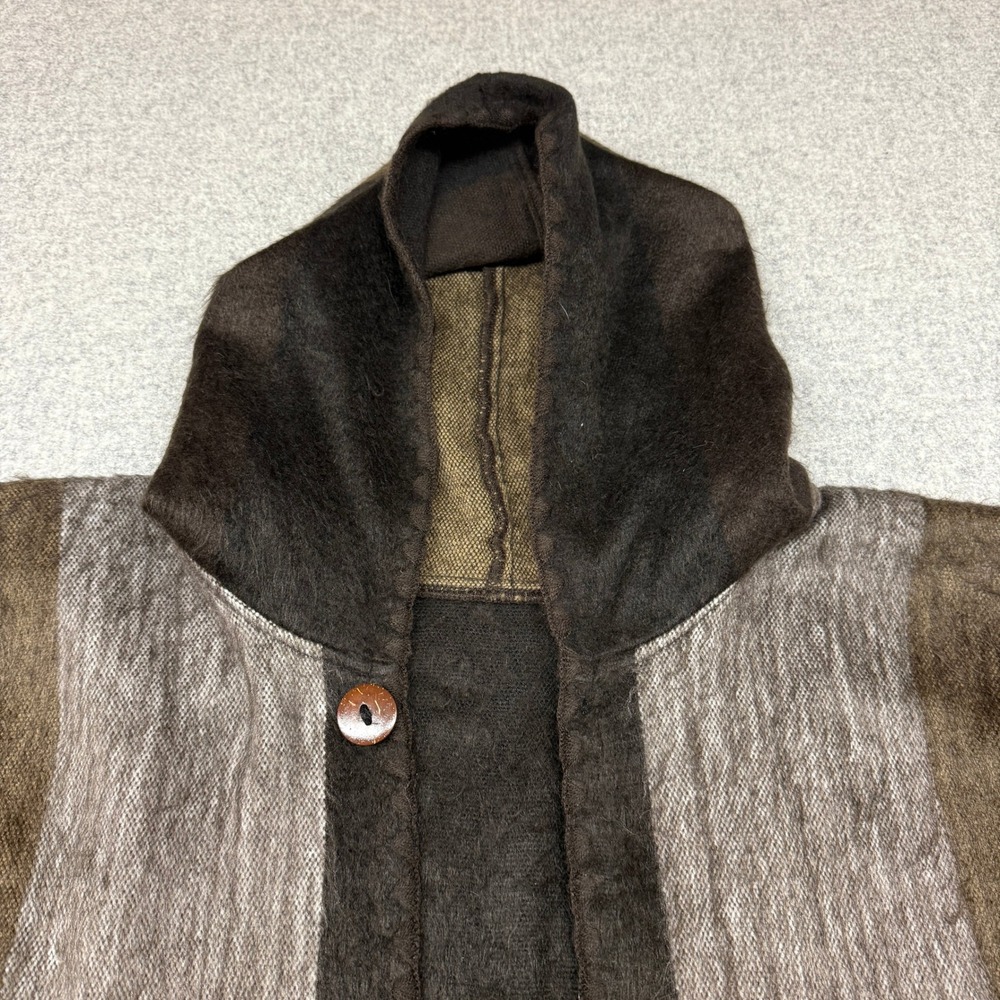 Unbranded Hooded Poncho One Size Brown Striped Fringe Button Wrap Bohemian Soft - Picture 3 of 8